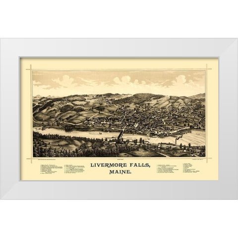 Livermore Falls Maine - Norris 1889  White Modern Wood Framed Art Print by Norris