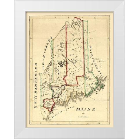 Maine - Perkins 1820  White Modern Wood Framed Art Print by Perkins