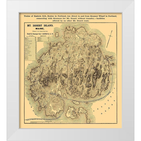 Mount Desert Island Maine - Eastern Railroad Co 1890  White Modern Wood Framed Art Print by Eastern Railroad Co
