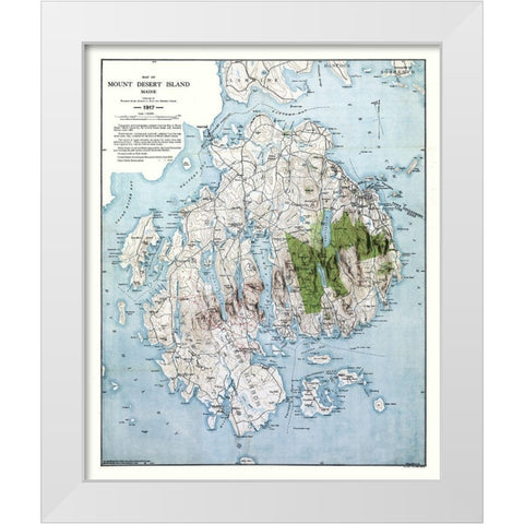 Mount Desert Island Maine - Bates 1917  White Modern Wood Framed Art Print by Bates