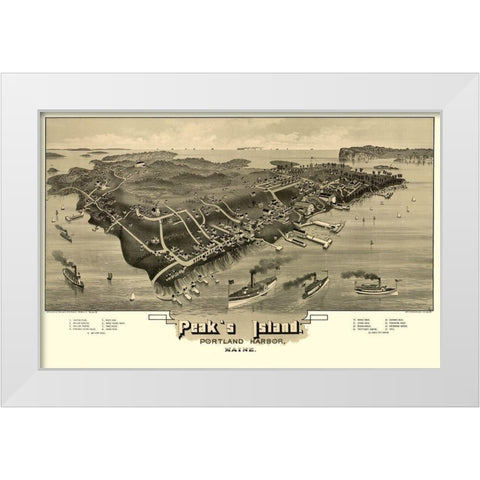Peaks Island Maine - Morris 1886  White Modern Wood Framed Art Print by Morris