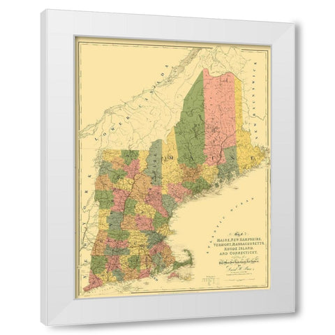 Maine and Surrounding States - Arrowsmith 1839 White Modern Wood Framed Art Print by Arrowsmith