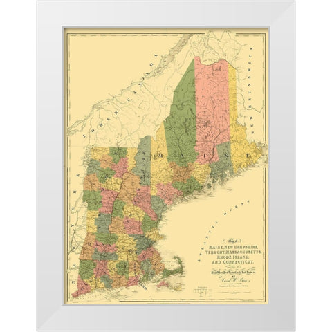 Maine and Surrounding States - Arrowsmith 1839 White Modern Wood Framed Art Print by Arrowsmith