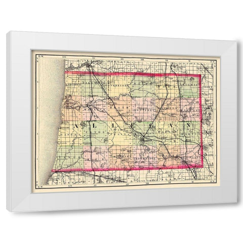 Allegan Michigan - Walling 1873 White Modern Wood Framed Art Print by Walling