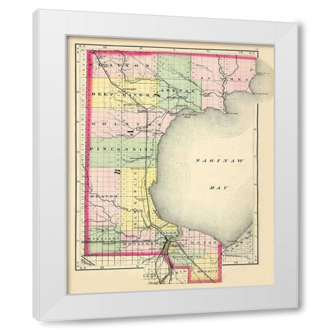Bay Michigan - Walling 1873 White Modern Wood Framed Art Print by Walling