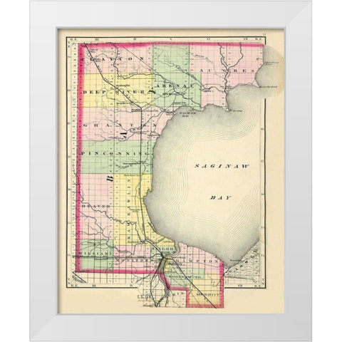 Bay Michigan - Walling 1873 White Modern Wood Framed Art Print by Walling