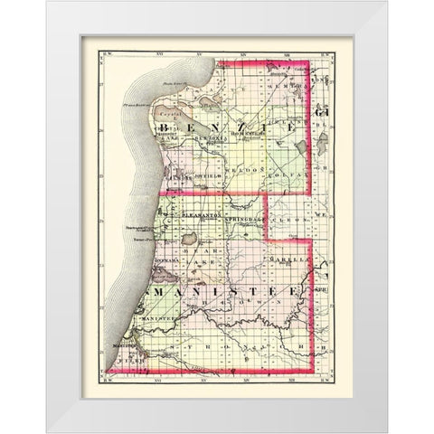 Benzie  Manistee Michigan - Walling 1873 White Modern Wood Framed Art Print by Walling