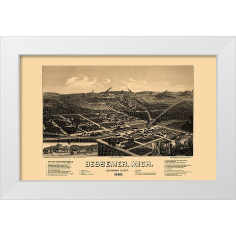 Bessemer Michigan - Beck 1886  White Modern Wood Framed Art Print by Beck