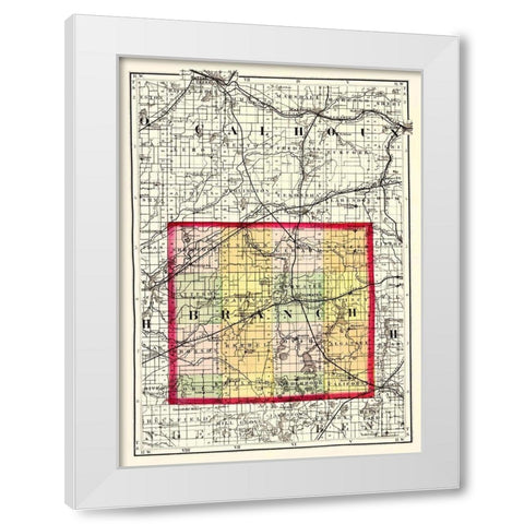 Branch Michigan - Walling 1873 White Modern Wood Framed Art Print by Walling