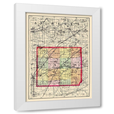 Cass Michigan - Walling 1873 White Modern Wood Framed Art Print by Walling