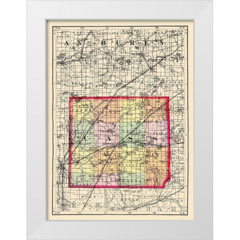 Cass Michigan - Walling 1873 White Modern Wood Framed Art Print by Walling