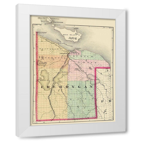 Cheboygan Michigan - Walling 1873 White Modern Wood Framed Art Print by Walling
