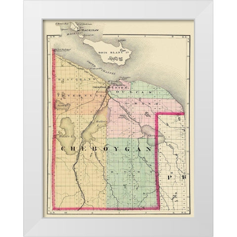 Cheboygan Michigan - Walling 1873 White Modern Wood Framed Art Print by Walling