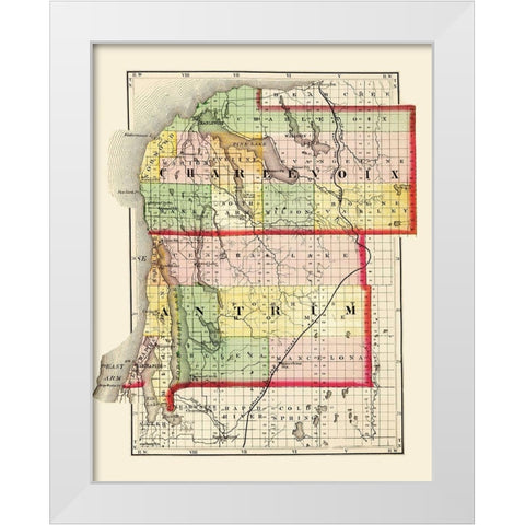 Charlevoix  Antrim Michigan - Walling 1873 White Modern Wood Framed Art Print by Walling