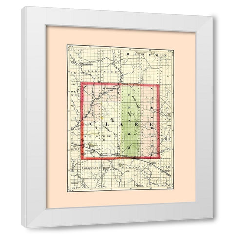 Clare Michigan - Walling 1873 White Modern Wood Framed Art Print by Walling