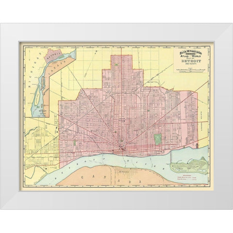 Detroit Michigan - Rand McNally 1897 White Modern Wood Framed Art Print by Rand McNally