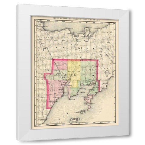 Delta Michigan - Walling 1873 White Modern Wood Framed Art Print by Walling