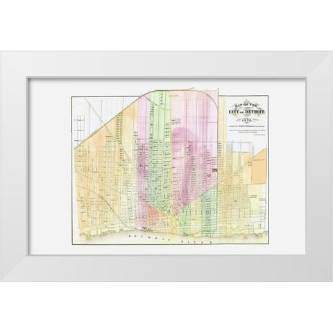 Detroit Michigan Plat - Calvert 1873 White Modern Wood Framed Art Print by Calvert