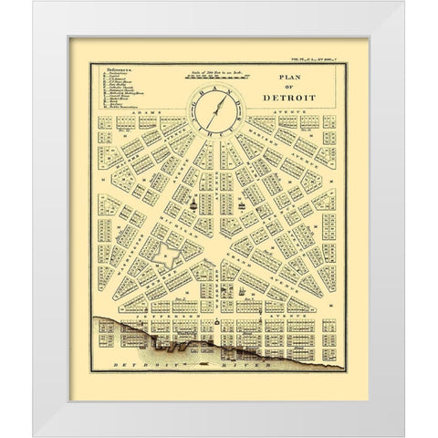 Detroit, Plan Michigan Plan - Bowen 1807 White Modern Wood Framed Art Print by Bowen