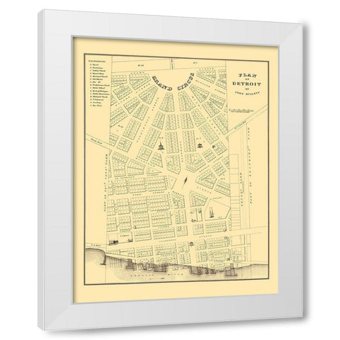 Detroit Michigan Plan - Mullet 1830 White Modern Wood Framed Art Print by Mullet