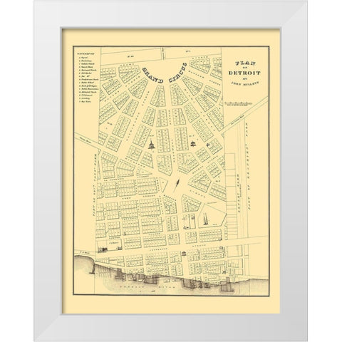 Detroit Michigan Plan - Mullet 1830 White Modern Wood Framed Art Print by Mullet