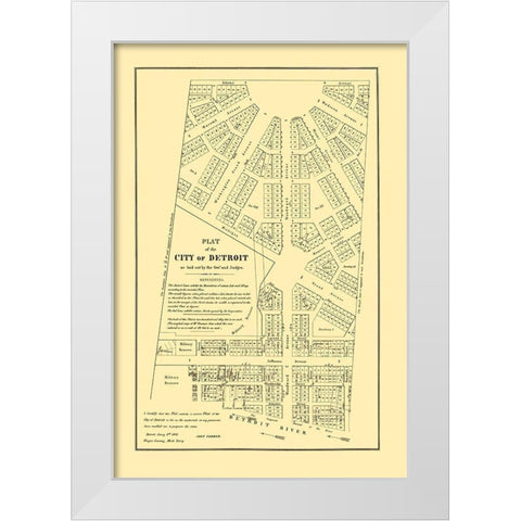 Detroit Michigan Territory Plat - Farmer 1831 White Modern Wood Framed Art Print by Farmer
