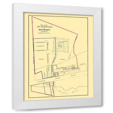 Detroit Michigan Military Reservation Plan 1860 White Modern Wood Framed Art Print by Bowen