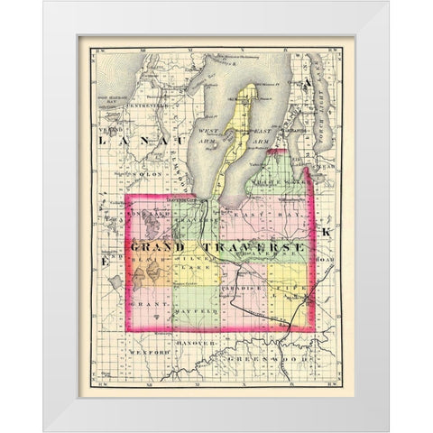 Grand Traverse Michigan - Walling 1873 White Modern Wood Framed Art Print by Walling