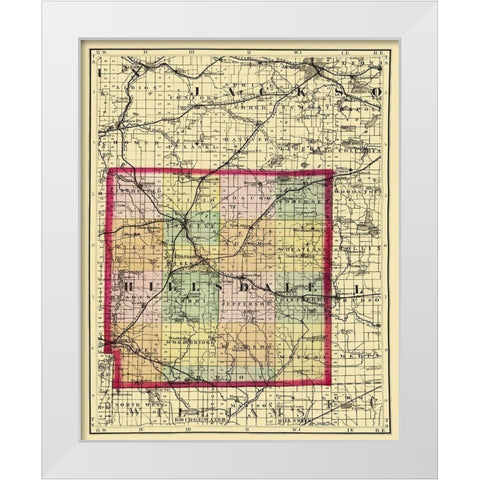 Hillsdale Michigan - Walling 1873 White Modern Wood Framed Art Print by Walling