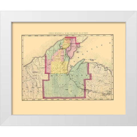 Houghton Michigan - Walling 1873 White Modern Wood Framed Art Print by Walling