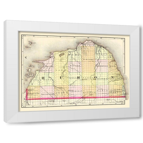 Huron Michigan - Walling 1873 White Modern Wood Framed Art Print by Walling