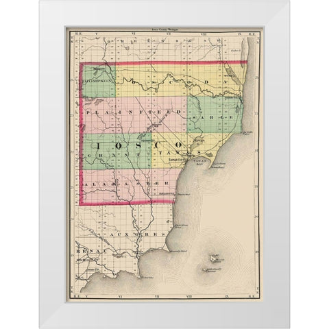 Iosco Michigan - Walling 1873 White Modern Wood Framed Art Print by Walling