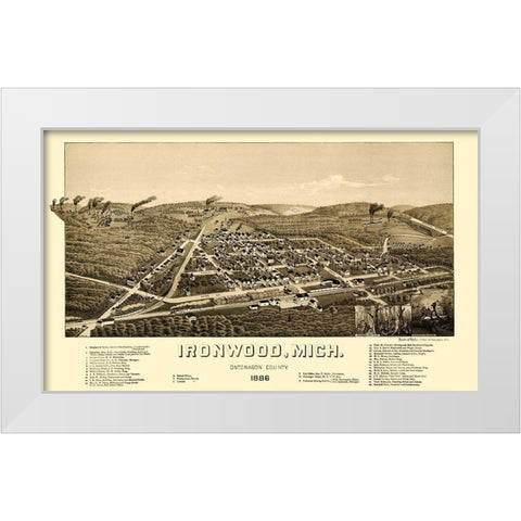 Ironwood Michigan - Beck 1886 White Modern Wood Framed Art Print by Beck