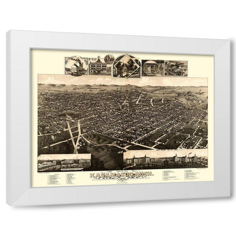 Kalamazoo Michigan - Wellge 1883  White Modern Wood Framed Art Print by Wellge