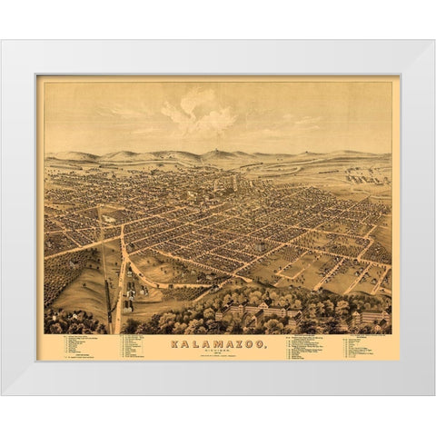 Kalamazoo Michigan - Stoner 1874  White Modern Wood Framed Art Print by Stoner