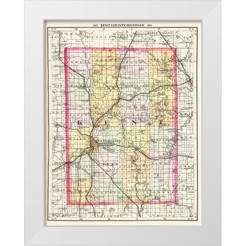 Kent Michigan - Walling 1873 White Modern Wood Framed Art Print by Walling