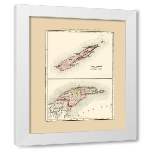 Keweenaw  Isle Royale Michigan - Walling 1873 White Modern Wood Framed Art Print by Walling