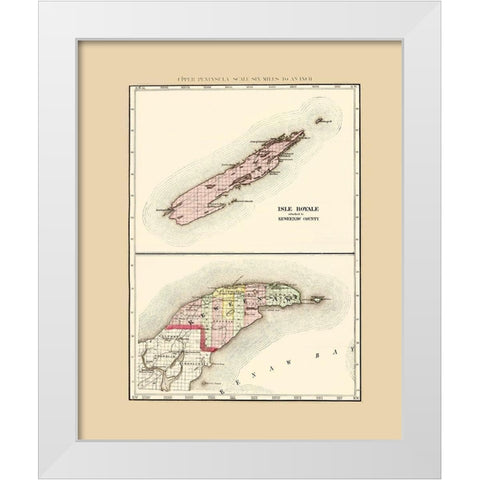 Keweenaw  Isle Royale Michigan - Walling 1873 White Modern Wood Framed Art Print by Walling