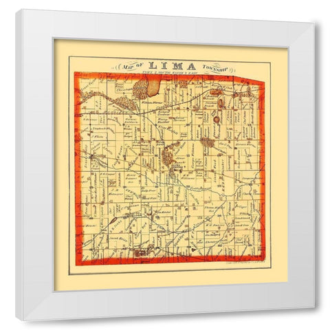 Lima Michigan Landowner - Everts 1874 White Modern Wood Framed Art Print by Everts