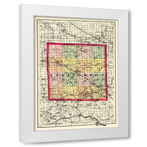 Livingston Michigan - Walling 1873 White Modern Wood Framed Art Print by Walling