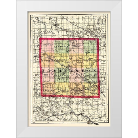 Livingston Michigan - Walling 1873 White Modern Wood Framed Art Print by Walling