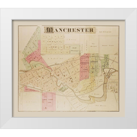 Manchester Michigan Landowner - Everts 1874 White Modern Wood Framed Art Print by Everts