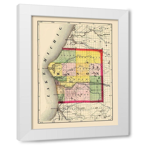 Mason Michigan - Walling 1873 White Modern Wood Framed Art Print by Walling
