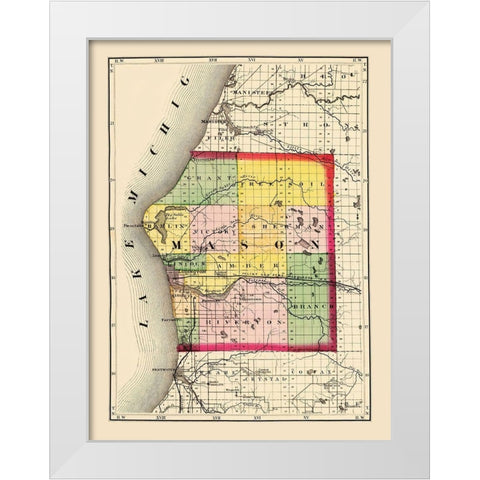 Mason Michigan - Walling 1873 White Modern Wood Framed Art Print by Walling