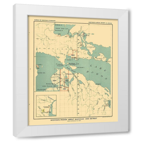 Michigan - Mackinac Detroit - Hoen 1896 White Modern Wood Framed Art Print by Hoen