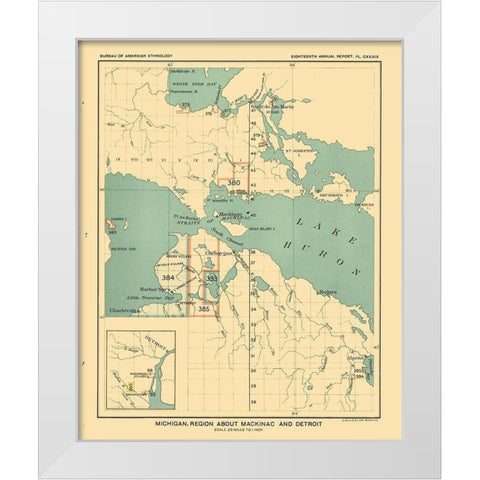 Michigan - Mackinac Detroit - Hoen 1896 White Modern Wood Framed Art Print by Hoen