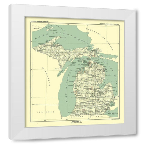 Michigan - Hoen 1896 White Modern Wood Framed Art Print by Hoen