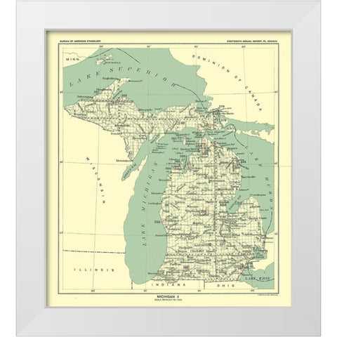 Michigan - Hoen 1896 White Modern Wood Framed Art Print by Hoen