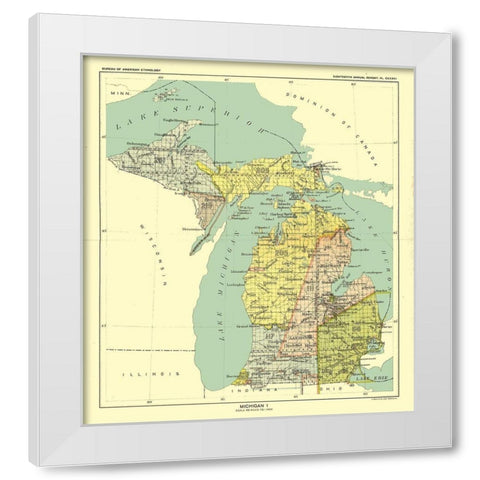 Michigan - Hoen 1896 White Modern Wood Framed Art Print by Hoen