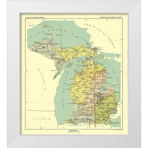 Michigan - Hoen 1896 White Modern Wood Framed Art Print by Hoen